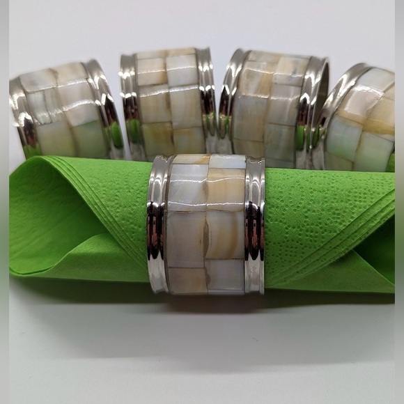 Other - Vintage Mother of Pearl and Silver Tone Napkin Ring Holders Set of 6